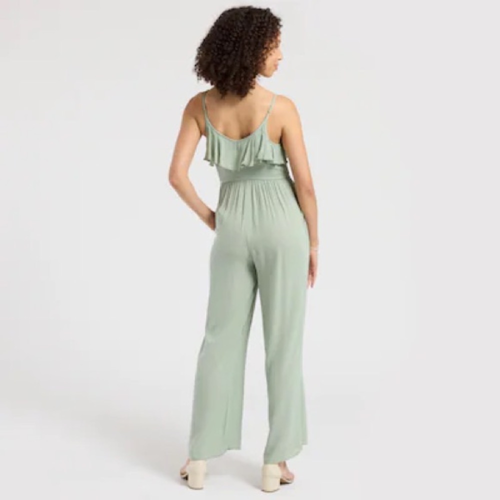 Dry Goods Light Sage Ruffled Wide-Leg Jumpsuit